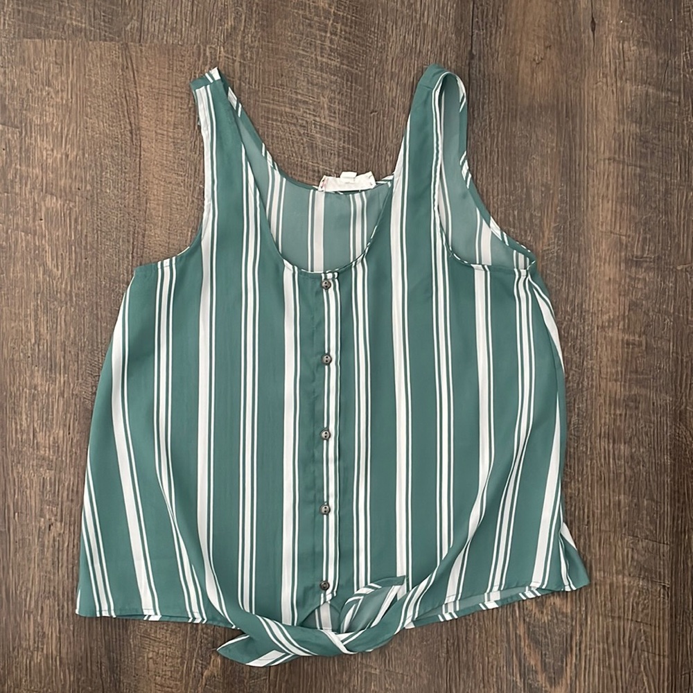 Green & Cream Front-tie Striped Tank Top - Women’s S
